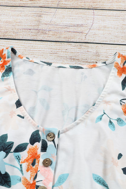 Easter Floral Sleeveless Button Front High Waist Mini Dress