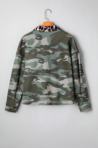 Camo Leopard Patchwork Military Crop Jacket