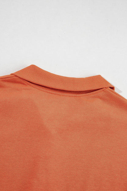 Orange Snap Collar Raw Hem High-Low Sweatshirt with Slits