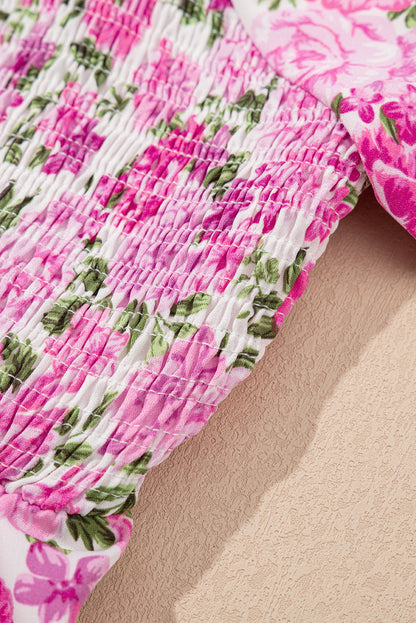 Easter Pink Floral Square Neck Puff Sleeve Maxi Dress