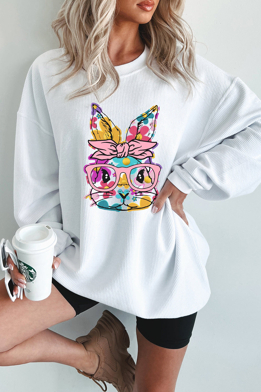 Floral Bunny Easter Graphic Corded Sweatshirt