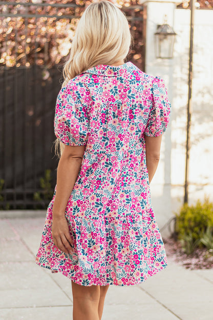 Easter Floral Collared Button Mini Dress