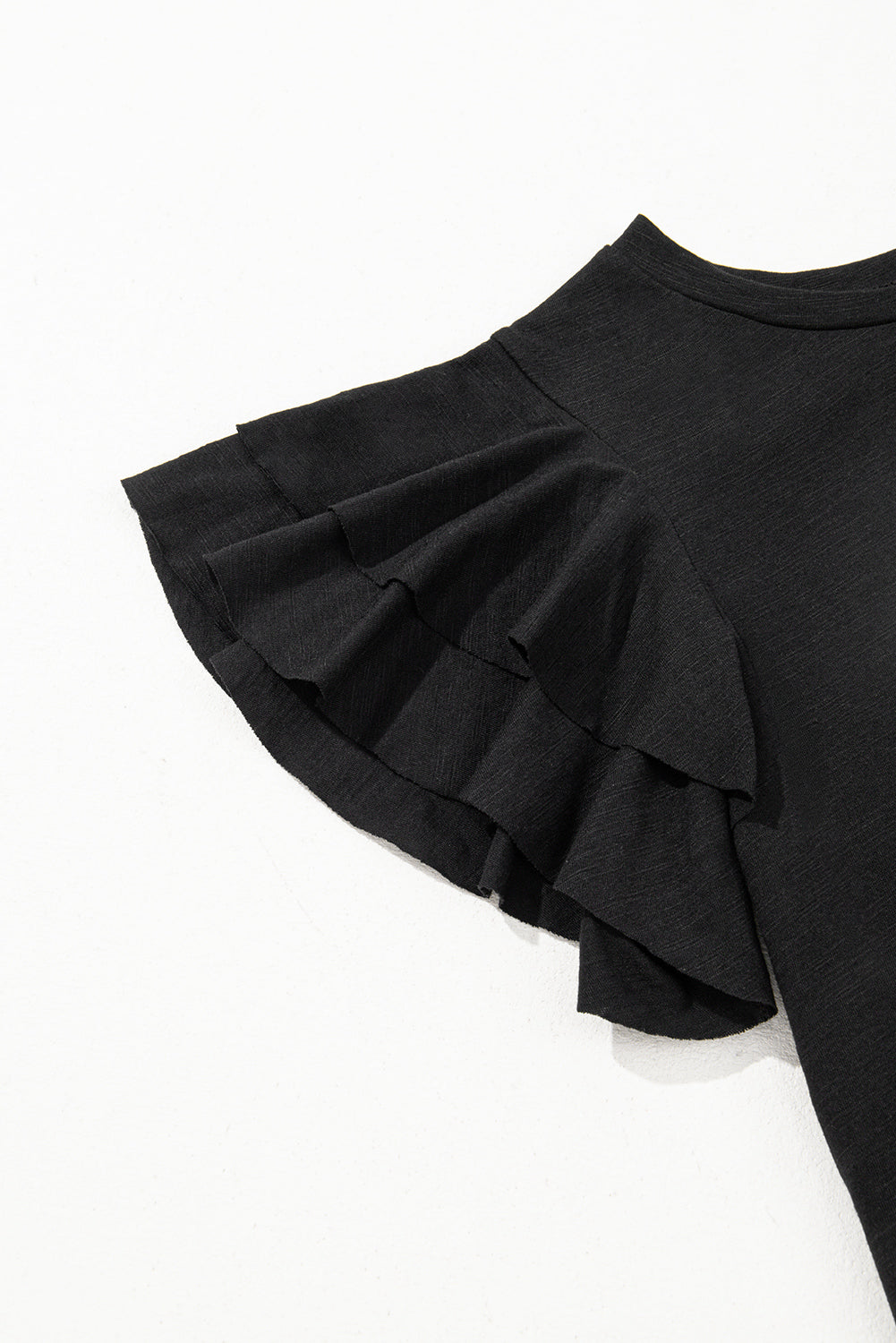 Dark Grey Ruffle Sleeve Casual Tee Boutique Summer Top