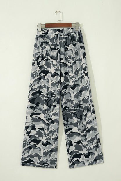 Green Western Camouflage Print Drawstring Casual Pants