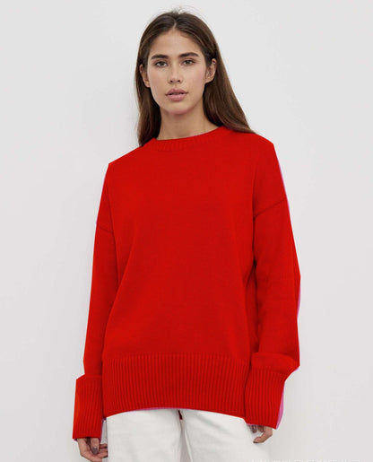 Cozy Solid Crewneck Knit Sweater for Women Fall Winter