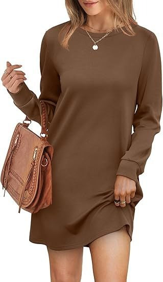 Cozy Long Sleeve Crewneck Sweatshirt Dress with Pockets