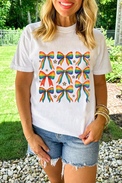 Rainbow Bow Graphic Pride Cotton Blend Casual Tee