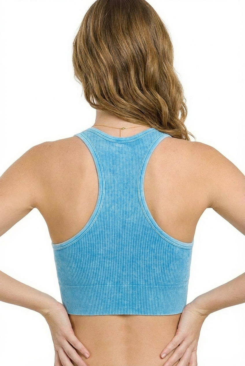Washed Seamless Ribbed Crop Tank Pilates Yoga Top