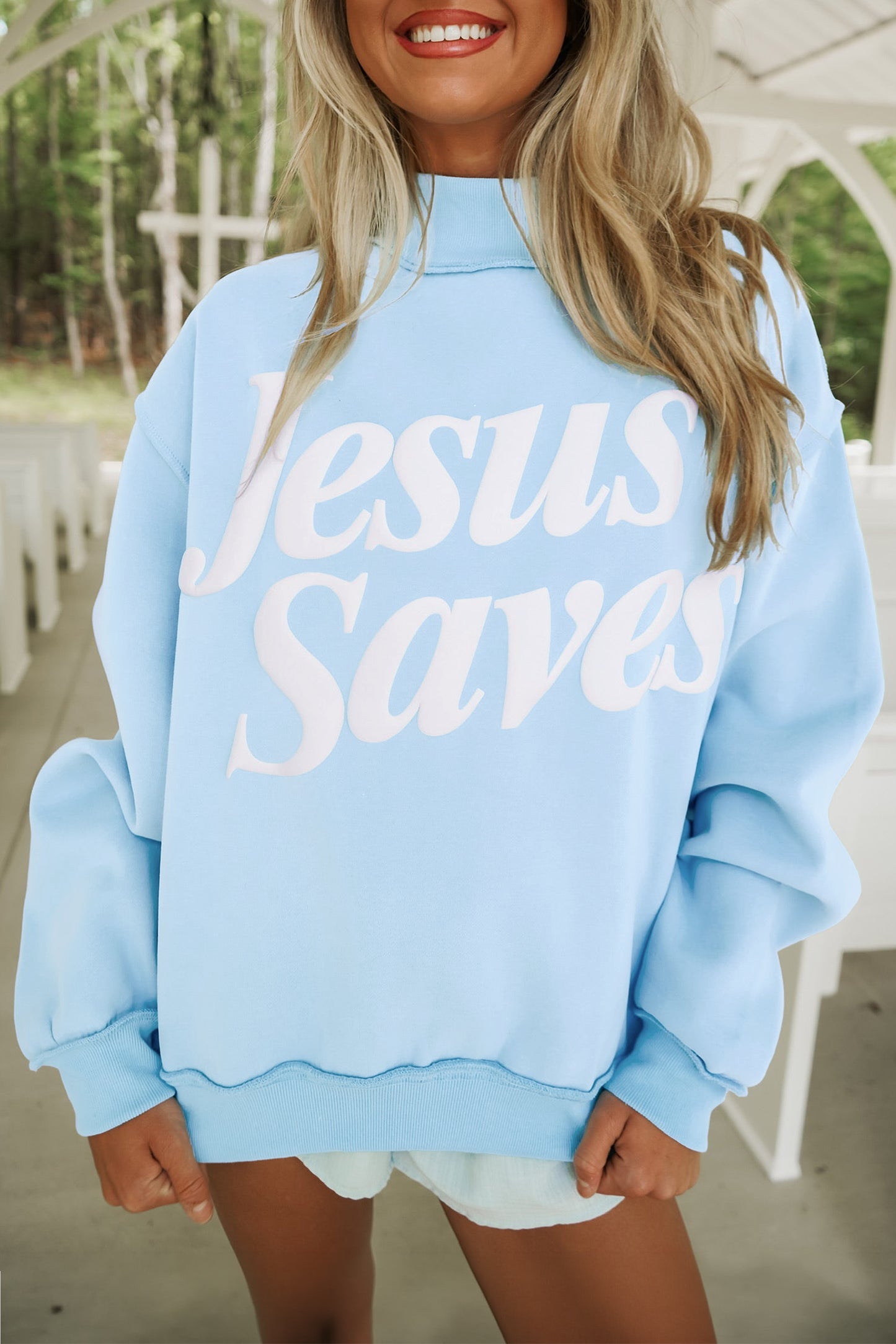 Jesus Saves Christian Mock Neck Oversized Sweatshirt