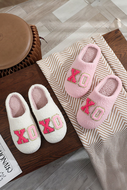 Pink XOXO Plush Slippers Warm Fuzzy Valentines House Shoes Women