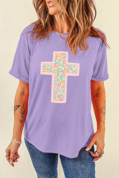 Easter Floral Cross Christian Faith Graphic Tee