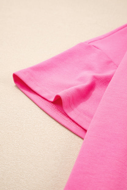 Pink V Neck Lounge Set Drawstring Shorts 2 Piece Set