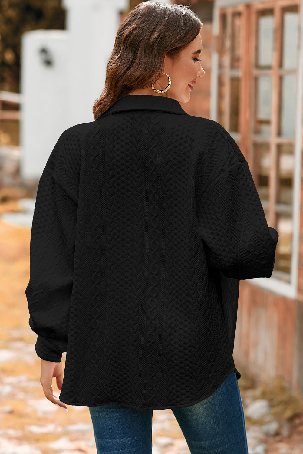Women’s Cable Knit Texture Button Down Loose Shacket