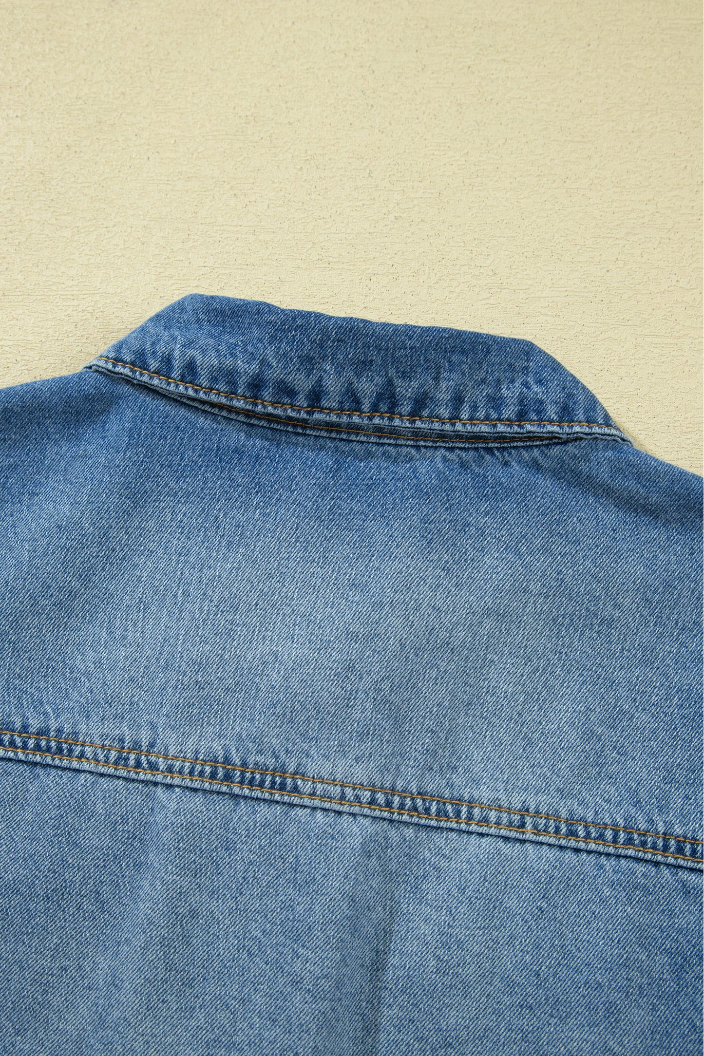 Ruffle Trim Raw Hem Half Sleeve Cropped Denim Jacket