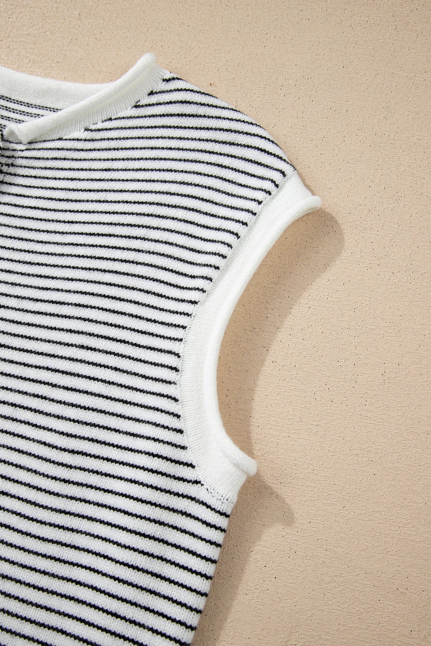 Striped Knit Cap Sleeve Button Down Casual Cardigan Top