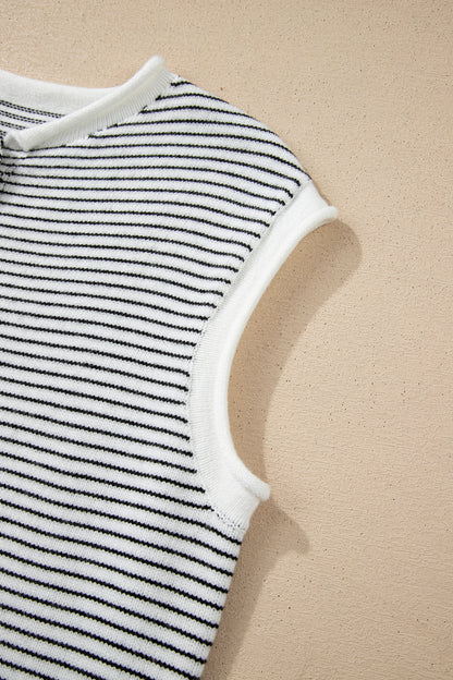 Striped Knit Cap Sleeve Button Down Casual Cardigan Top