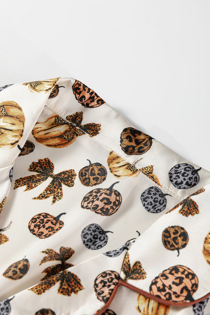 Leopard Pumpkin Print Halloween 2pcs Pajama Set