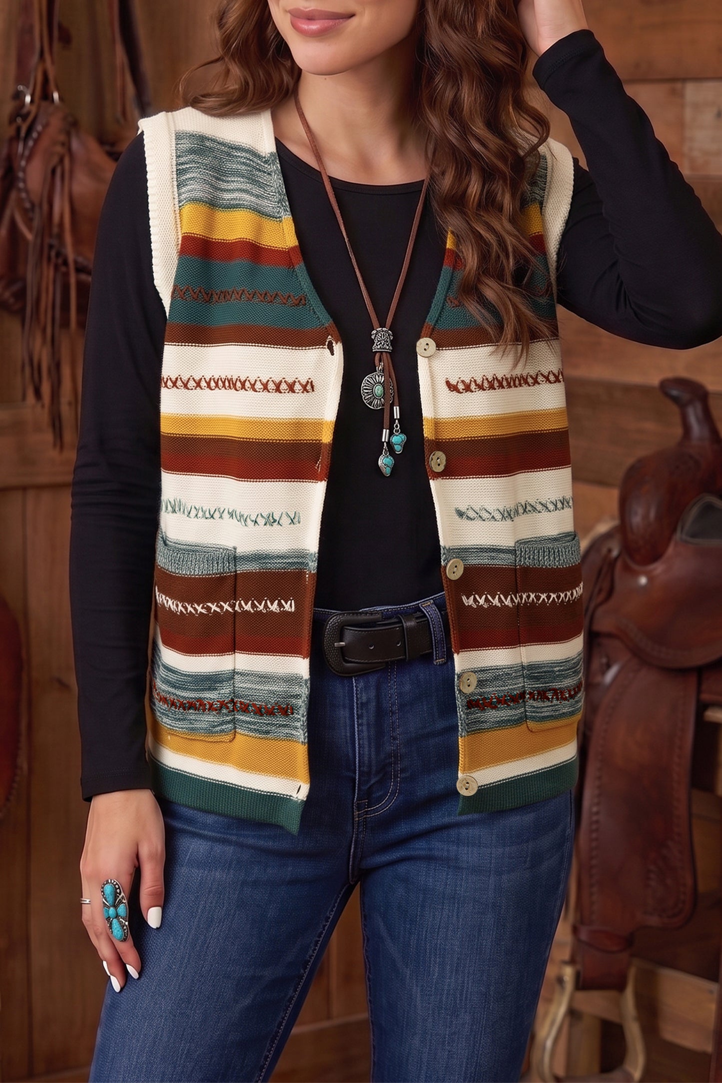 Striped Knit Button Front Sweater Vest