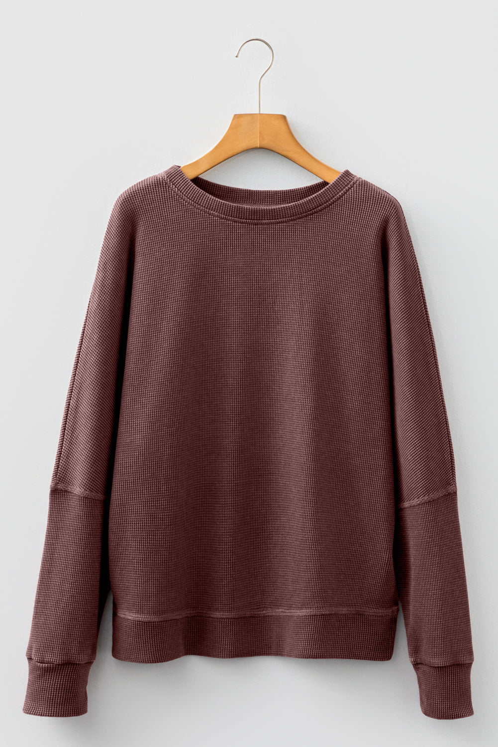 Waffle Knit Loose Long Sleeve Casual Top