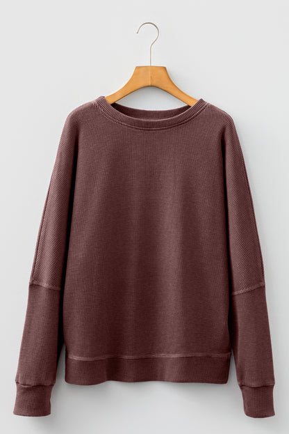 Waffle Knit Loose Long Sleeve Casual Top