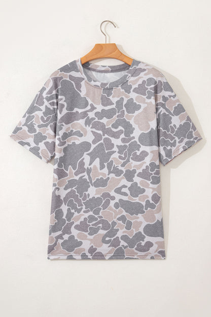 Neutral Camo Oversized Casual Crewneck T Shirt