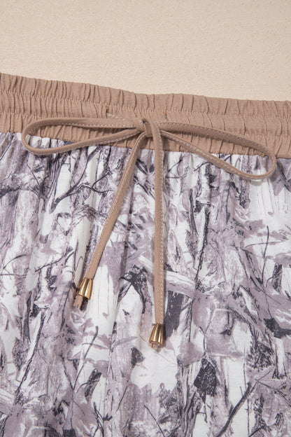 Khaki Western Camo Print Drawstring Active Lounge Shorts