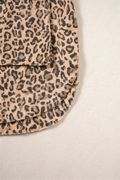 Leopard Print Denim Shacket Oversized Long Sleeve