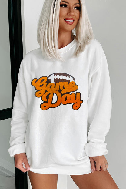 White Chenille Game Day Football Pullover Sweatshirt Women