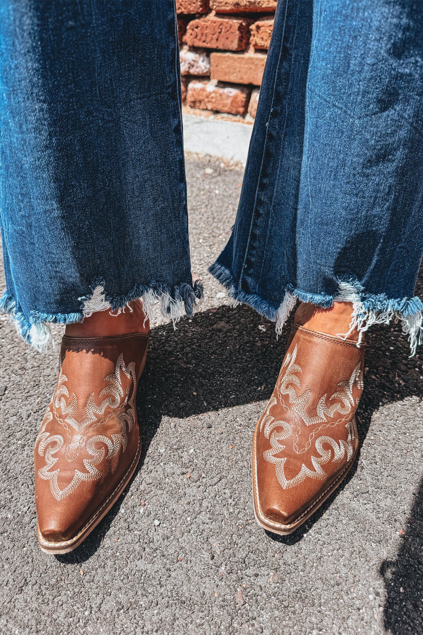 High Waist Flare Jeans Frayed Hem Western Denim Women