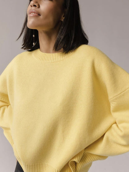 Cozy Solid Crewneck Knit Sweater for Women Fall Winter