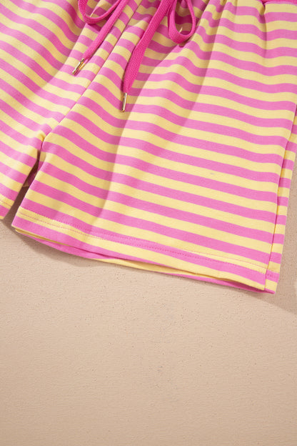 Striped Zip Up Hoodie Shorts Set Lounge Outfit