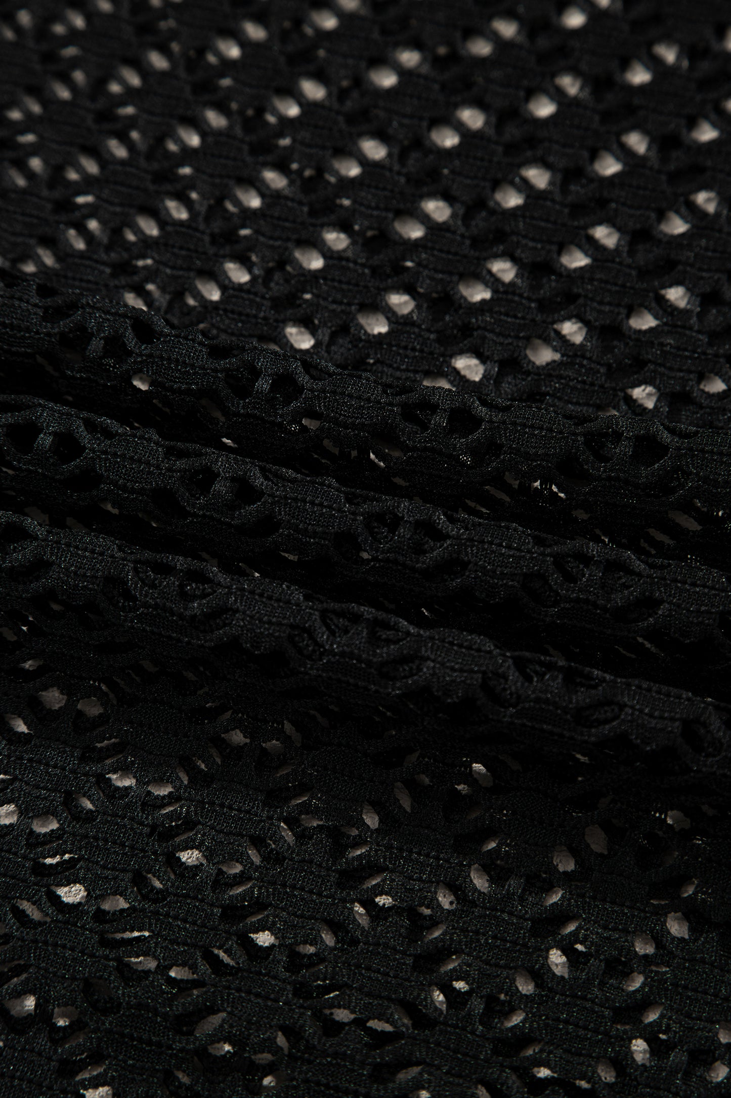 Black Sheer Knit Ruffle Hem Crochet Beach Cover Up