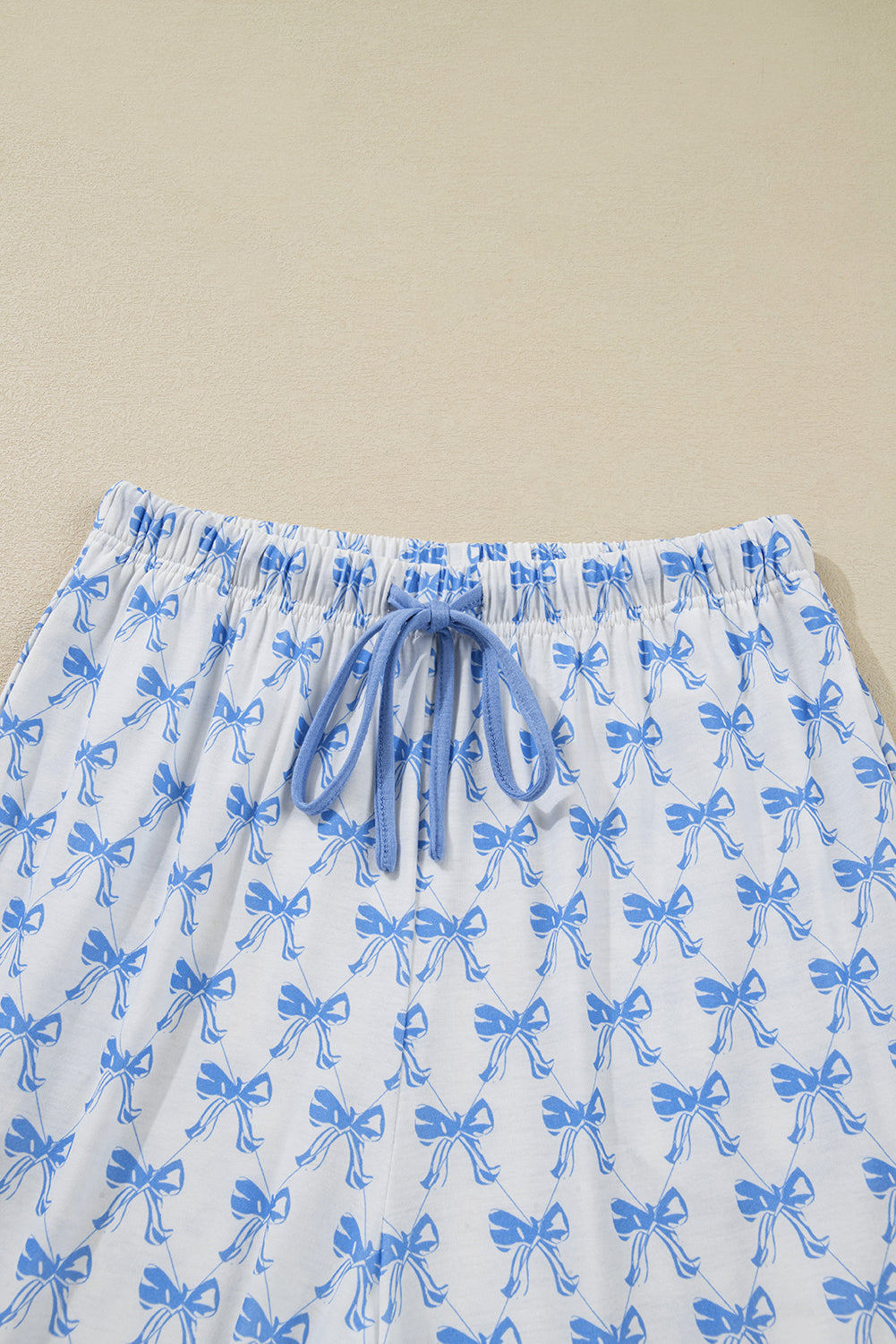Soft Bow Print Long Sleeve Pajama Set with Pants