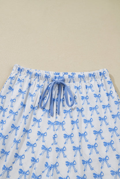 Soft Bow Print Long Sleeve Pajama Set with Pants
