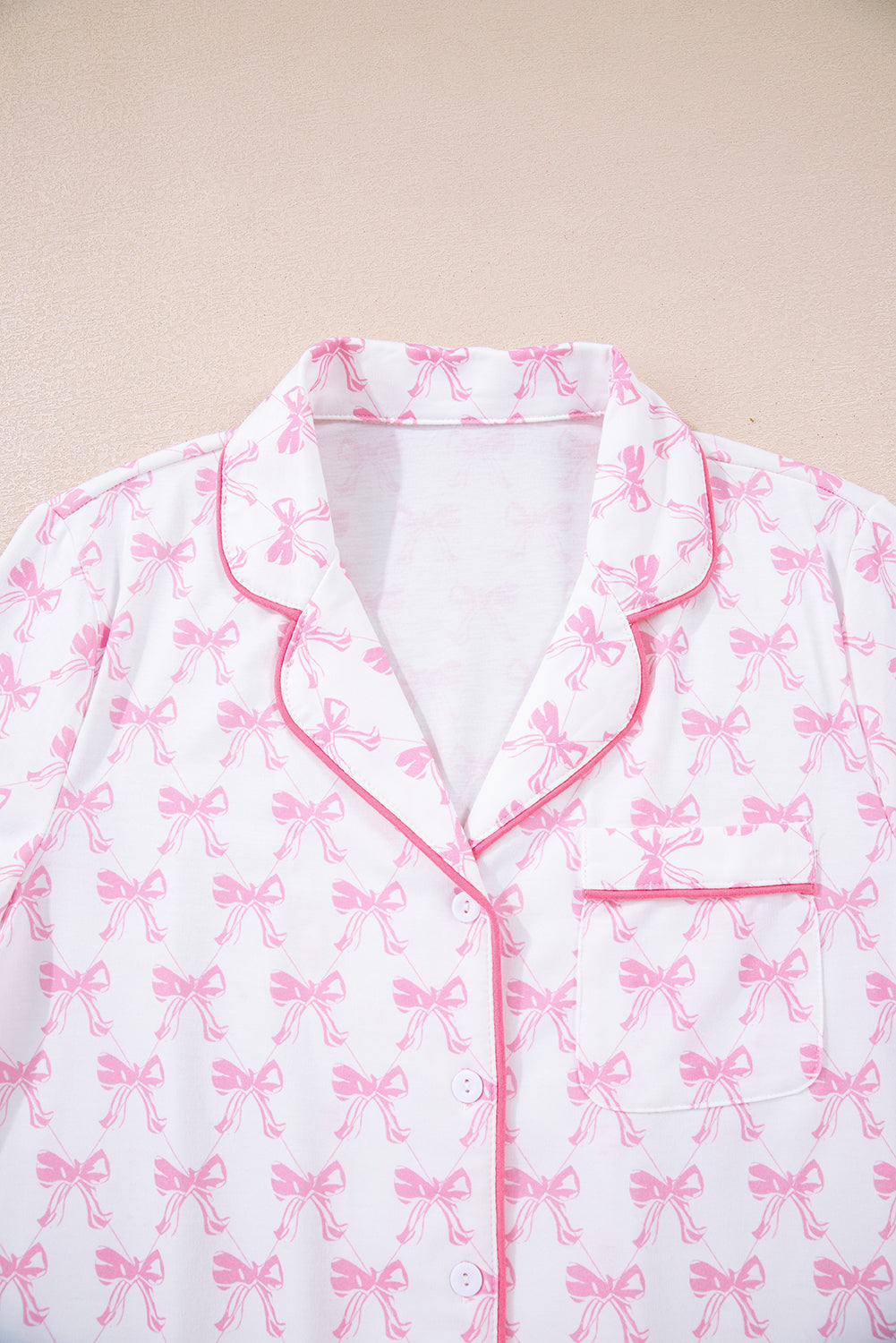 Soft Bow Print Long Sleeve Pajama Set with Pants