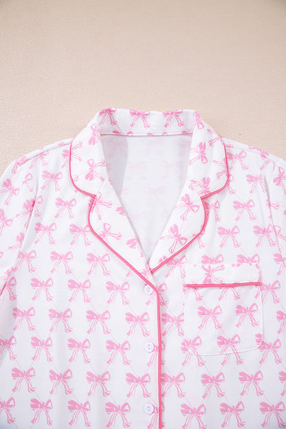 Soft Bow Print Long Sleeve Pajama Set with Pants