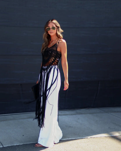 Boho Crochet Fringe Beach Cover Up Dress Swimsuit Resort Wear