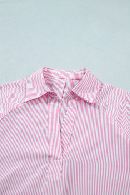 Striped V Neck Short Sleeve Casual Blouse Summer Top