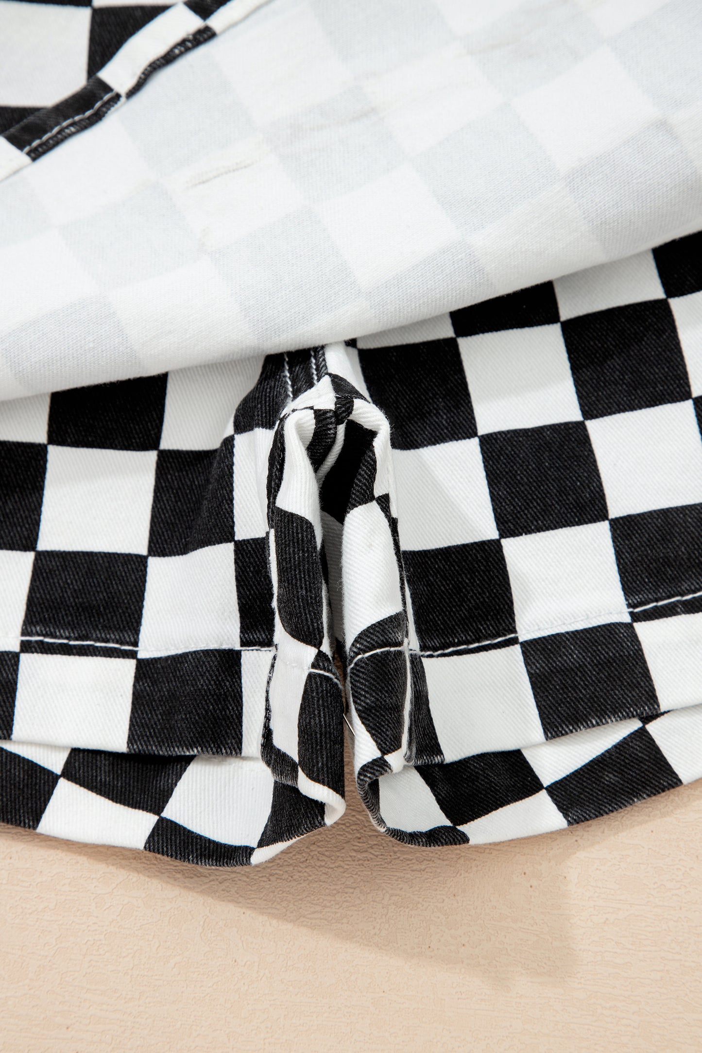 Checkered Print Overlap Denim Skort Mini Shorts