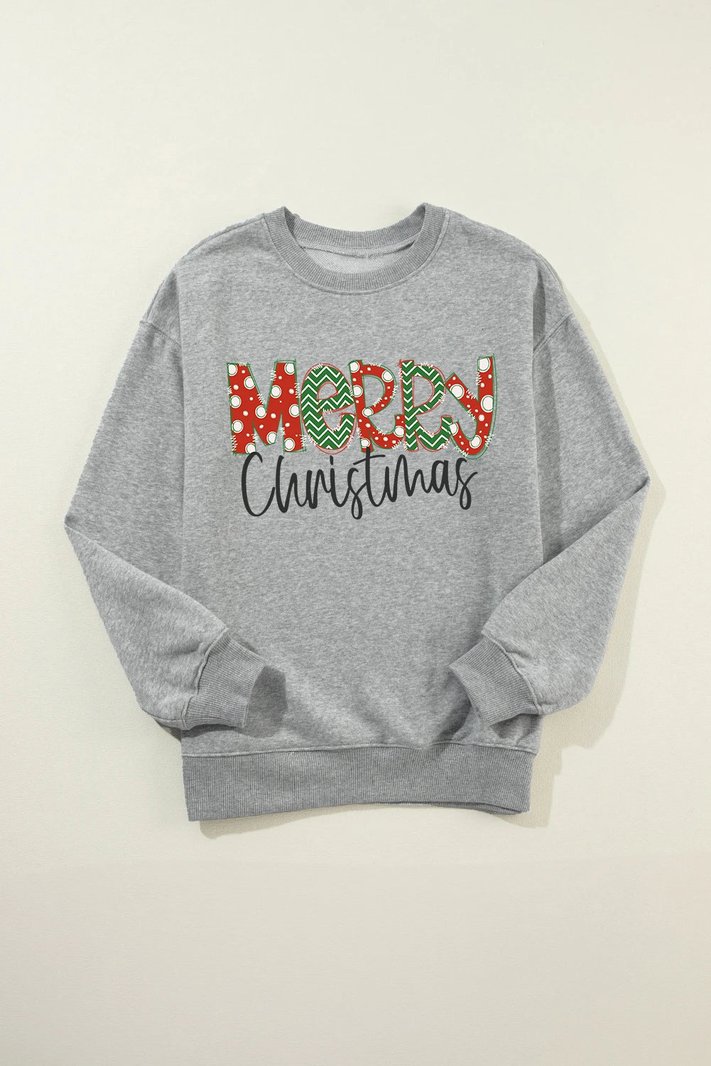 Gray Merry Christmas Festive Letter Print Drop Shoulder Sweatshirt