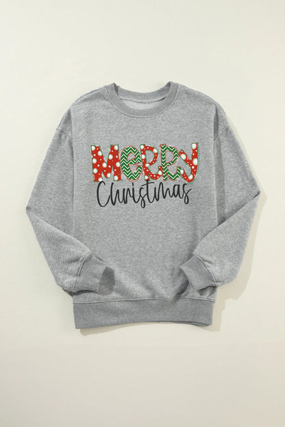 Gray Merry Christmas Festive Letter Print Drop Shoulder Sweatshirt