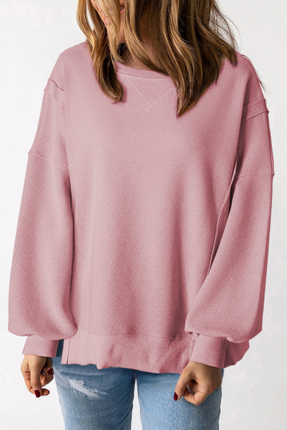 Pink Waffle knit Bishop Sleeve Split Oversized Top