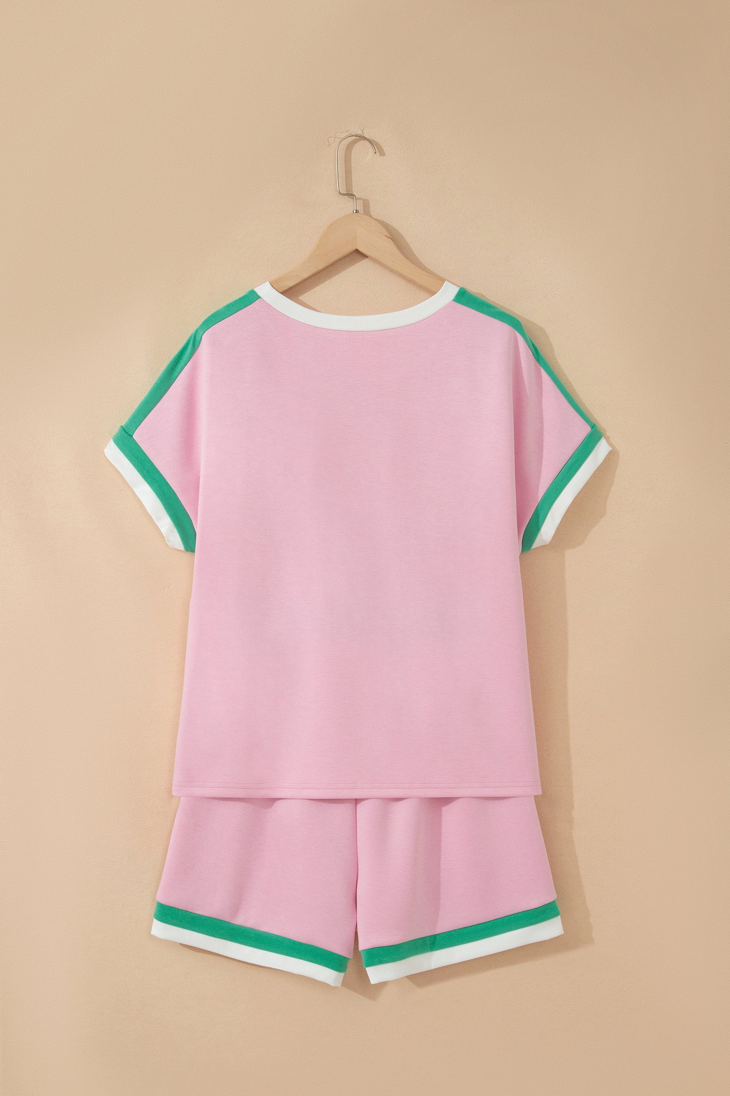 Mist Blue Contrast Trim Lounge Set Tee and Shorts