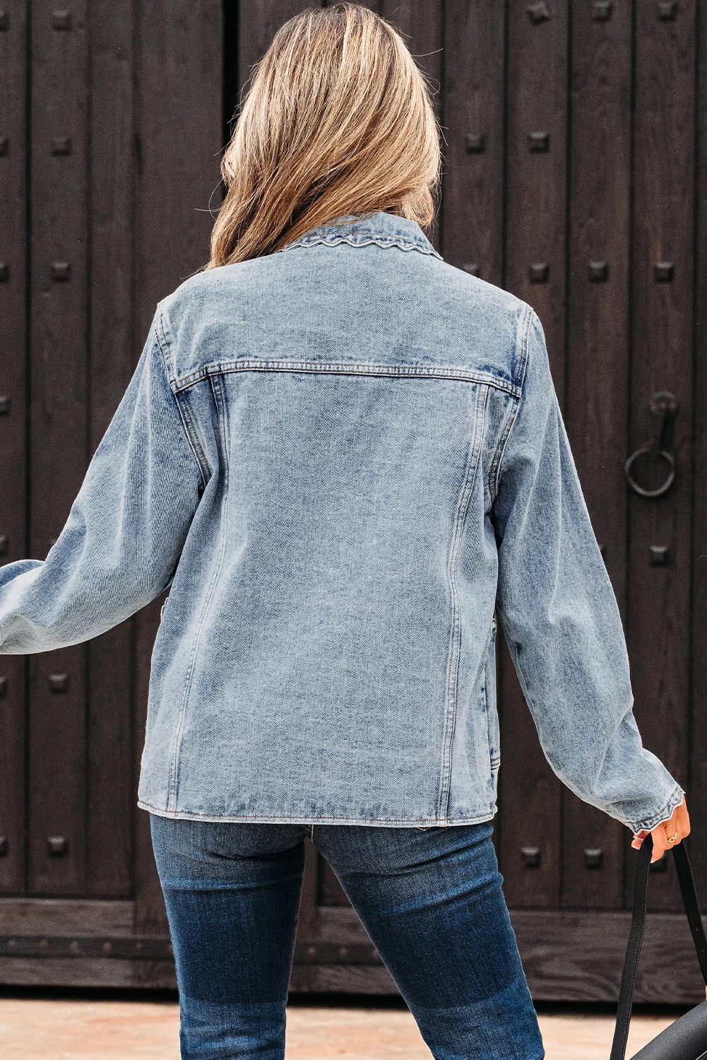 Scallop Trim Denim Jacket with Patched Pockets