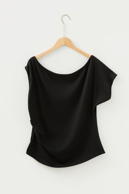Pink Plus Size Asymmetric Neck Short Sleeve Blouse