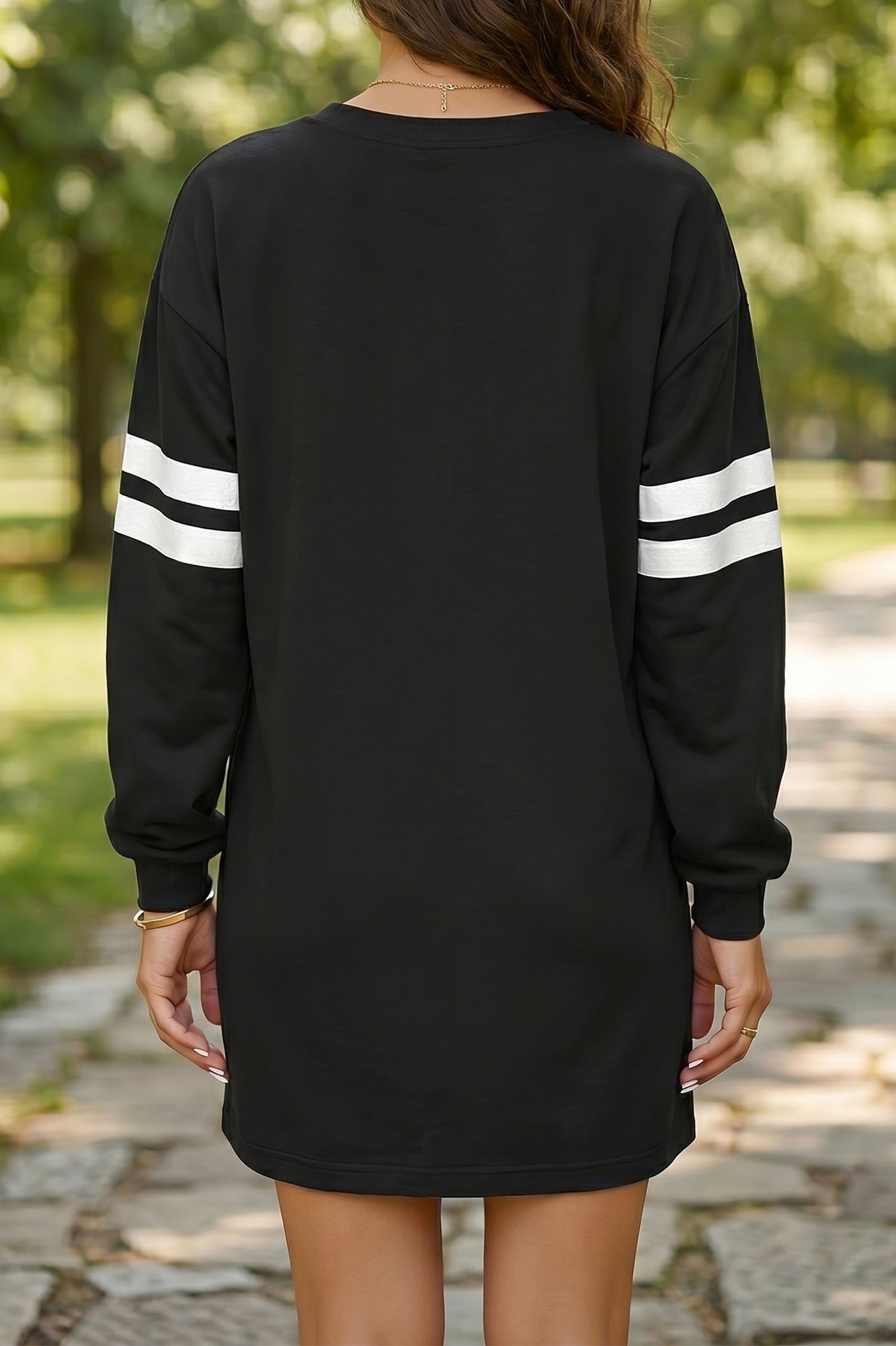 Customizable Varsity Stripe Sleeve Sweatshirt Dress Game Day