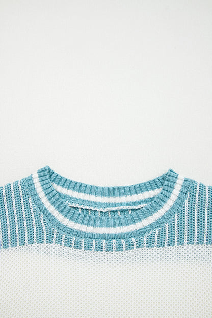 Two Tone Striped Patchwork Drop Shoulder Loose Sweater
