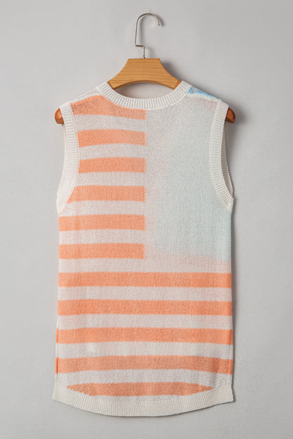 Pink USA Flag Stripe Notched Neck Sweater Vest
