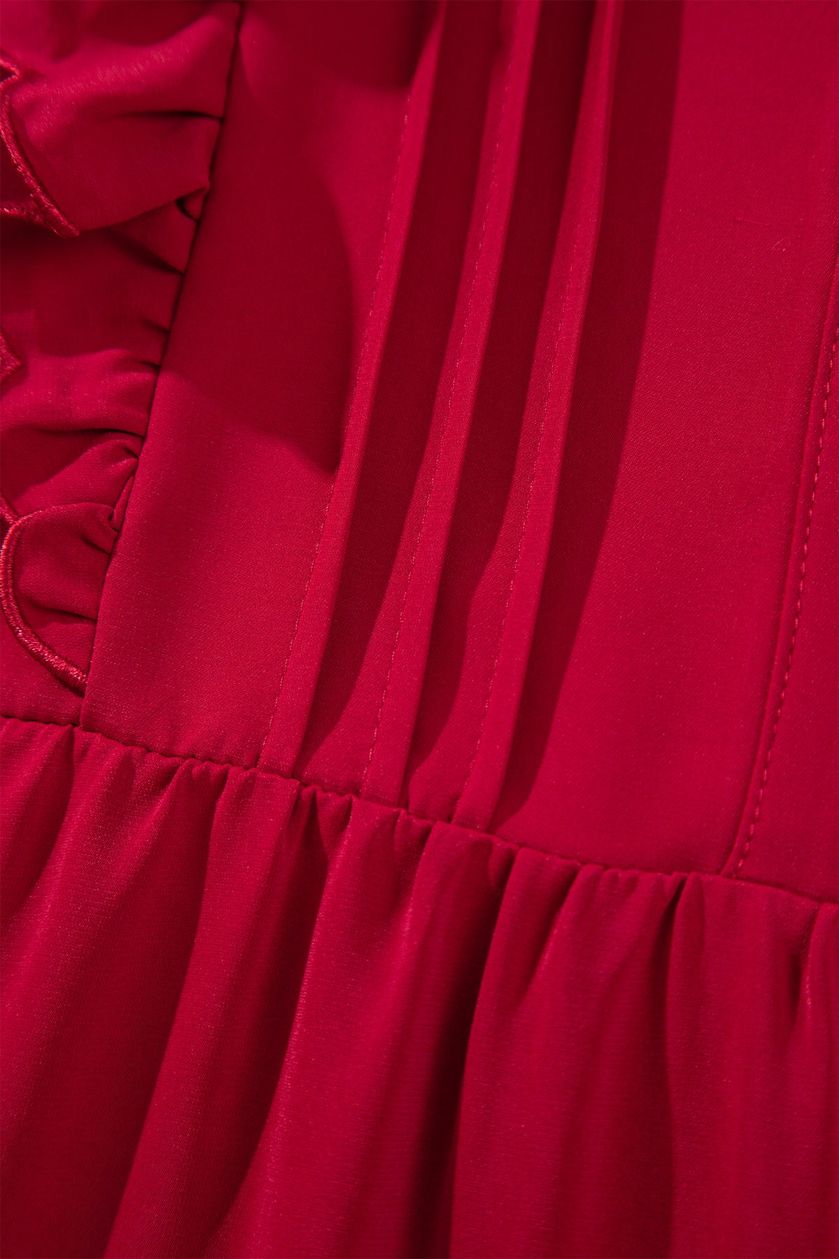 Red Ruffle V-Neck Long Sleeve Tiered Midi Dress