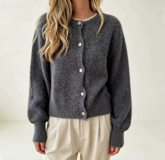 Cozy Oversized Crew Neck Cardigan Button Front Sweater